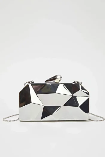 TRENDYOL SHOES Metallic Silver Three-Dimensional Evening Dress Women's Stylish Mini Clutch Hand Bag Takss25Oc00064