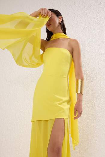 Trendyol Collection Vibrant Yellow Shawl Detail Woven Maxi Evening & Homecoming Dress Tprss25Ae00188