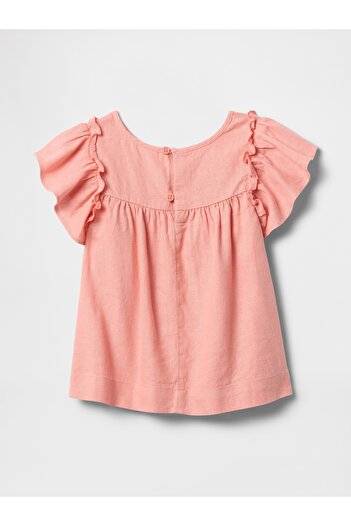 GAP Kız Bebek Pembe Keten Karışımlı Fırfır Kol Bluz