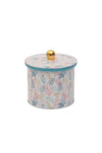 EVLE Ef142-43 Leaf 2 Patterned Round Metal Storage Container 14 Cm