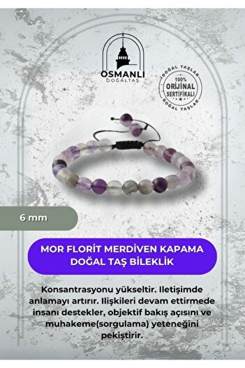 OSMANLI DOĞAL TAŞ Purple Fluorite 6mm Ladder Closure Natural Stone Bracelet