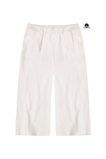 Cottonland Women's Estela Thin Summer Wide Leg Elastic Waist Combed Cotton Capri Pants Ecru
