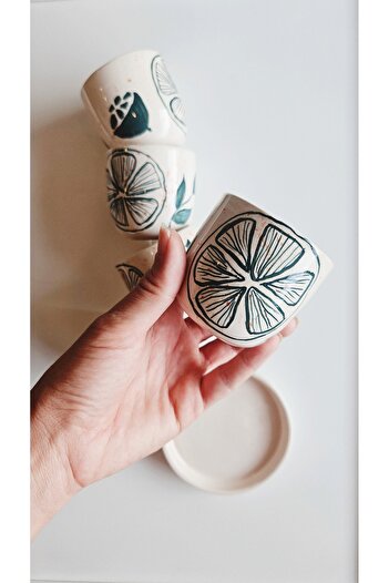 WEBBMODA Handmade Lemon Patterned Turkish Coffee Cup Set 1Pc