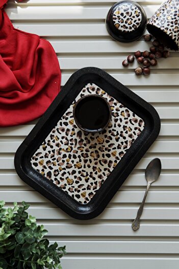 EVLE Leo Patterned Metal Tray - Tea Coffee Tray - Presentation Tray 23 Cm X 31 Cm Ee161-v4