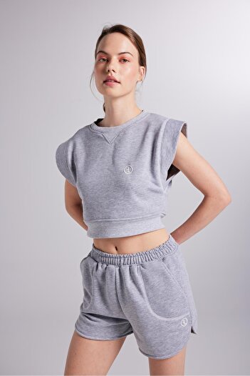 HOLLY LOLLY Crop Cut Contrast Stitched Rhode Tshirt Grey
