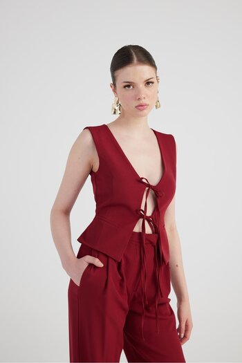 HOLLY LOLLY Claret Red Frida Vest - Lacing Detail