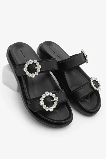 Marjin Papuci de zi cu zi pentru femei Black Stone cu dungi duble - Yerpe