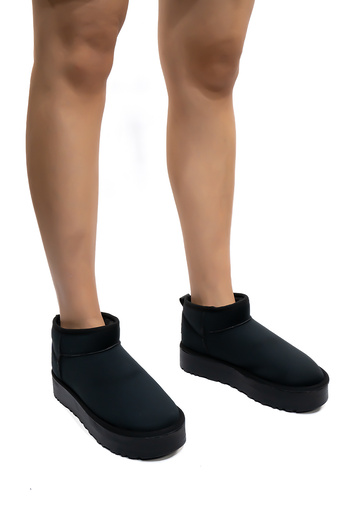 Cochines Women's Black Suede with Fur Inside Thick Sole Ankle Short Women's Boots & Booties