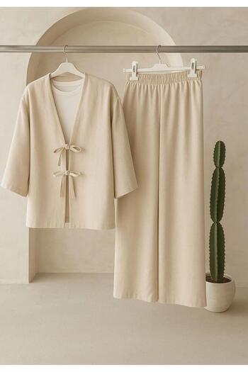 New Lune - Women's Wear Linen Baglam Kimono Suit, Double Suit, Bottom Top Suit