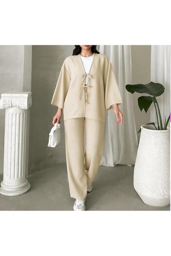 New Lune - Women's Wear Linen Baglam Kimono Suit, Double Suit, Bottom Top Suit
