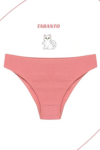 MİSTİRİK Taranto Model High Waist Ribbed Flexible Cotton Slip Panties Pastel Pink Color
