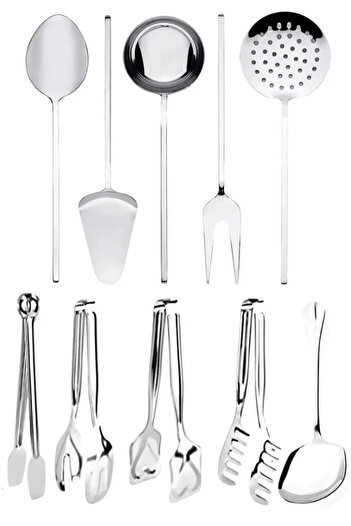 prokitchen 10 Piece Serving Tongs Set Ladle Colander Spatula Pasta Tongs Tongs Set