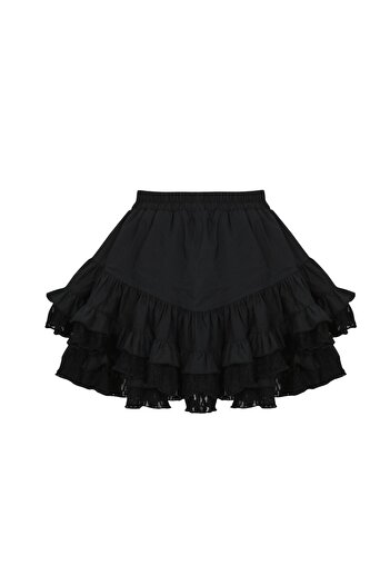 La Sarta Isla Bonita Ruffled Lace Black Short Skirt
