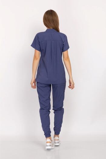 Nur Medikal Giyim Storm Blue Era Model Snap Fastener Guler Domnă Soft Lycra Asistentă Doctor Spital Scrubs Suit