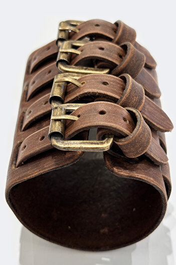 NARKİSSOS Antique Brown Men's Leather Bracelet - Handcrafted with Four Belts
