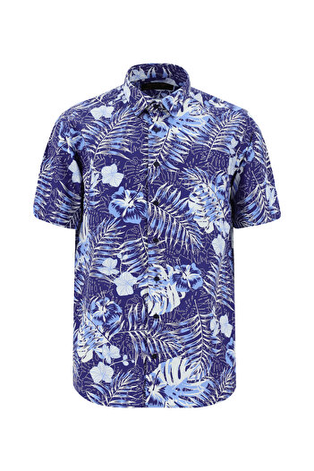 Abdullah Kiğılı Short Sleeve Regular Fit Pattern Cotton Easy-Iron Shirt