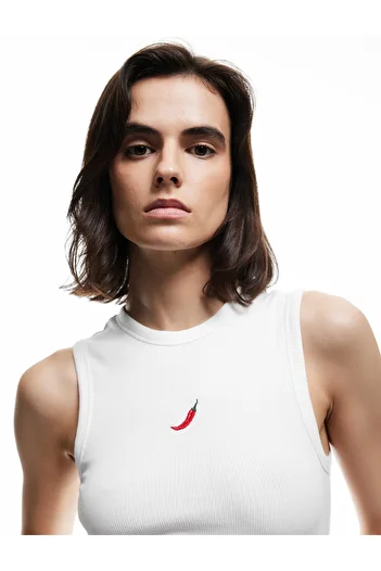 Koton Cotton Crew Neck Sleeveless Athlete with Pepper Embroidery Detail