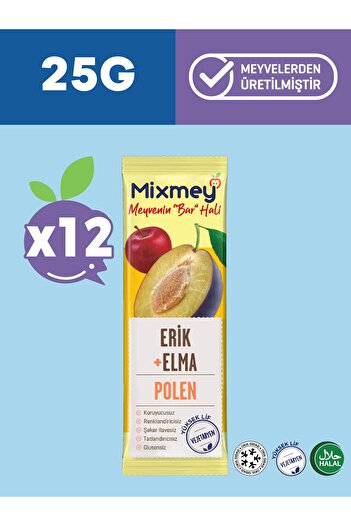 mixmey Bee Polen Plum Fruit Bar 12 Pieces |   Healthy Snacks – Gluten-Free, Preservative-Free 25Gr
