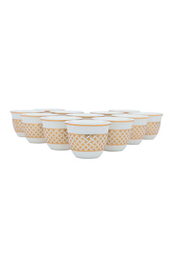 Alsaif Gallery White Arabic coffee cups with gold pattern, 12 pieces