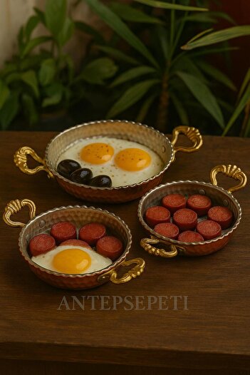 ANTEPSEPETİ Set of 3 Copper Serrated Pans