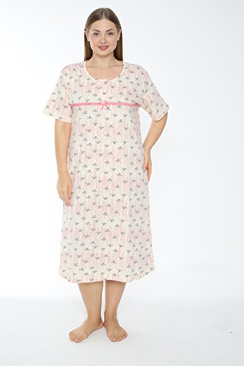 MİSS LOLİTA Women's Plus Size Print 100% Cotton Short Sleeve Nightgown 514-B