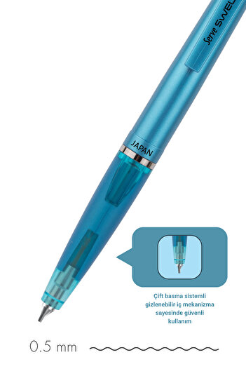 Serve Swell Metalik Mavi Mekanik Versatil Kalem 0.5 Mm