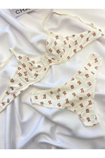 İNKO İÇ GİYİM Σετ σουτιέν Teddy Bear Underwire Cotton Combed Cotton (Σουτιέν TANGA)