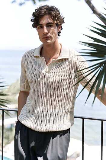 BOHEMAİ Robert Erkek Polo Yaka Naturel Triko T-Shirt