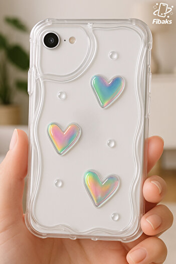 Fibaks Case for Apple iPhone 16E 3D Heart Pearl Design Pattern Silicone Cover with Camera Protection