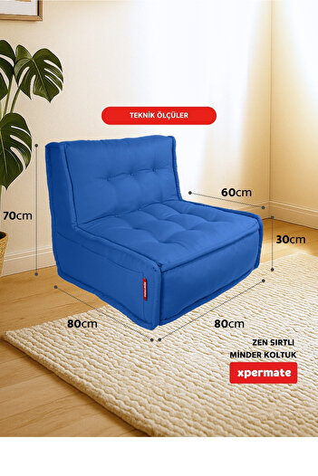 XPERMATE Scaun cu pernă cu spătar Scaun de podea ergonomic în stil nordic Pernă de șezut cu spătar 80x60 Blue Zen
