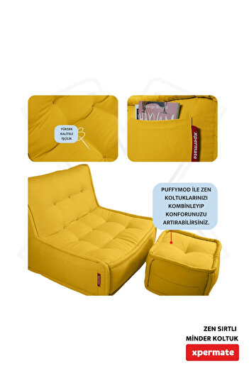 XPERMATE Sırtlı Minder Koltuk Iskandinav Tarzı Ergonomik Yer Koltuğu Sırtlıklı Oturma Minderi 80x60 Sarı Zen
