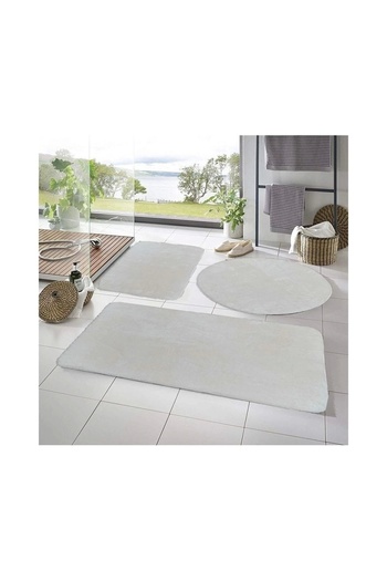 Sarar Triple Bath Mat Set Plush Dot Base White Post Bath Mat Toilet Seat Set Large Size