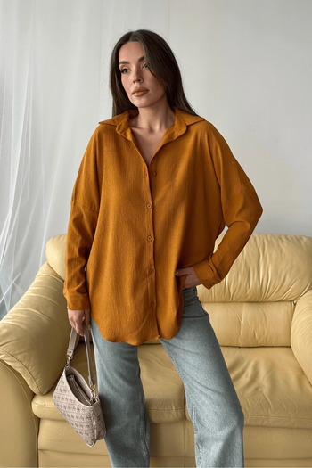 Paw Garage Women's Olivia Cinnamon Oversize Wrinkle Fabric Summer Shirt