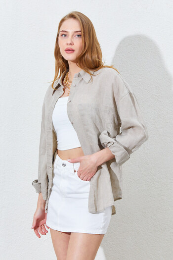 EDITION WOMAN Natural 100% Linen Women's Shirt |   Ek100169571