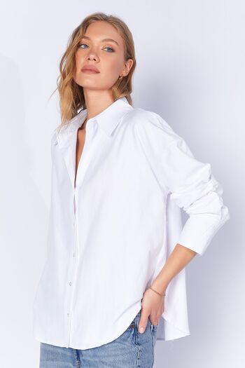Manche White Cotton Blended Oxford Shirt| MKW167422-01