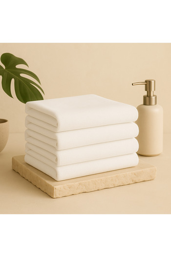 KAYABEY HOME White 4-Piece Hand Face Towel Set 30X30 cm 100% Cotton Soft and Absorbent Towel