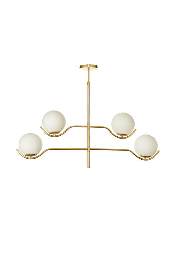 Avizemoda Ranya 4 lü Beyaz Camlı Salon Oturma Odası Modern Kollu Avize - (Gold Kaplama)