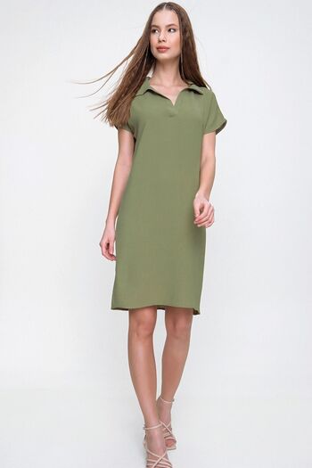 NEW LAVİVA Women's Khaki Midi Length Polo Neck Aerobin Dress - 700-2883