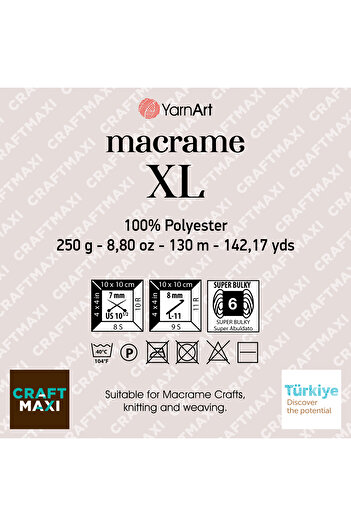Yarnart Macrame Xl - Ață de tricotat manual Macrame Alb-154