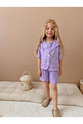 Yalçınoğlu Kids Linen Casual Suit I Summer Shorts Girls' Combination I Girls' Summer Suit 2-Piece