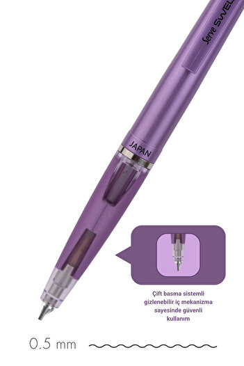 Serve Swell Metalik Mor Mekanik Versatil Kalem 0.5 Mm