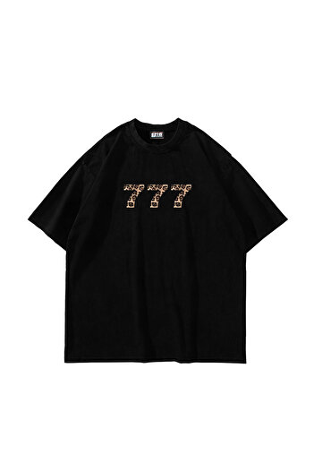 Sekizbiraltı 777 Leopard Printed Oversize Unisex Premium Μαύρο Tshirt