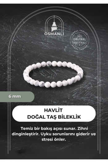 OSMANLI DOĞAL TAŞ Certified Howlite Natural Stone Bracelet 6 Mm - B820