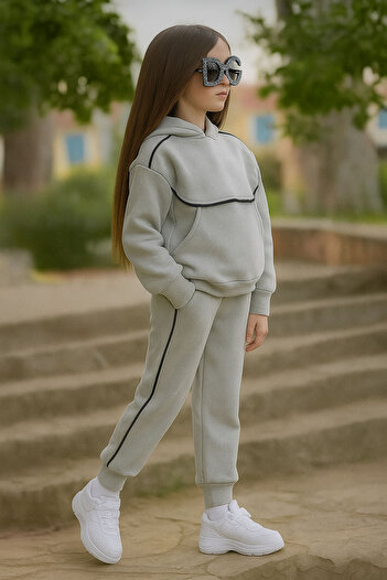 MAXI DRY Girl's Hundred Percent Cotton Hooded Double Bottom Top Set