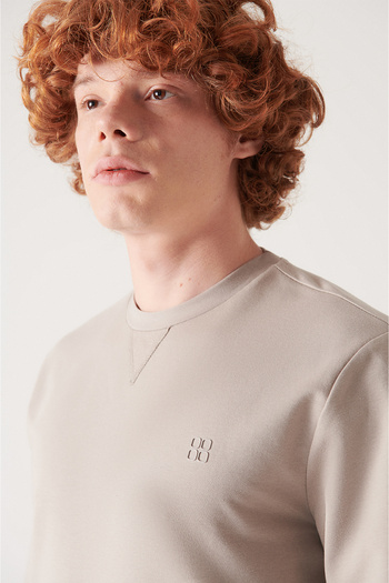 Avva Men's Gray Crew Neck Cotton 2 Thread Unbrushed Sweatshirt E001200