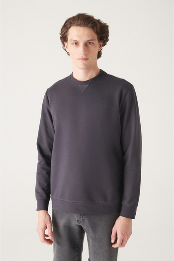 Avva Men's Anthracite Crew Neck Cotton 2 Thread Unbrushed Sweatshirt E001200