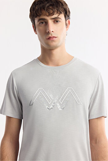 Avva Men's Regular Fit Light Gray Crew Neck Printed Soft Touch T-Shirt A51Y1106