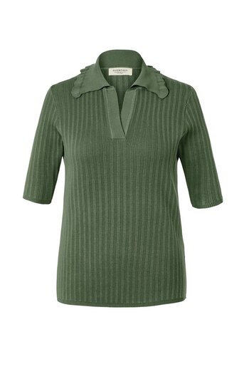 Tchibo Women Spread Collar Elbow Sleeves Knitted Polo Shirt, Olive