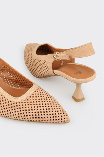 Elle Shoes Bej Deri Kadın Topuklu Ayakkabı