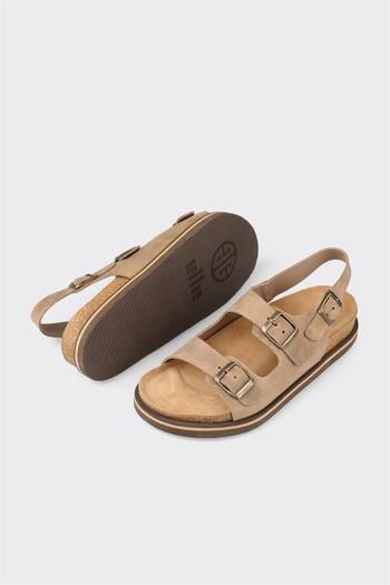 Elle Shoes Bej Deri Erkek Günlük Sandalet